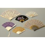 A COLLECTION OF SIX LACE AND PLASTIC FOLDING FANS, (6)