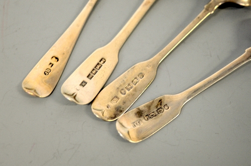 SEVEN SILVER EXETER CONDIMENT SPOONS, including 1870, 1840, 1851, 1828, together with John Irish - Image 3 of 3