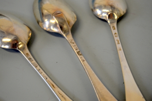 NINE SILVER RAT TAIL SERVING SPOONS, London 1735, 1750, 1751, Ebenezer Coker, 1754, 1764 etc, - Image 2 of 2