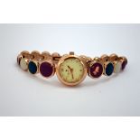 RADLEY, A ladies fashion watch with rose gold coloured metal and purple, green and cream enamel
