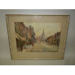 CHARLES ROUSSE, late 19th Century, a street scene with church in the foreground, watercolour, signed