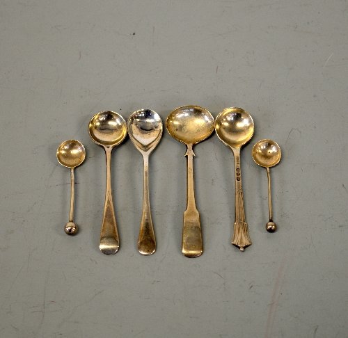 FOUR SILVER CONDIMENT SPOONS, to include Birmingham 1896, 1909, 1793, Chester 1913 and two small