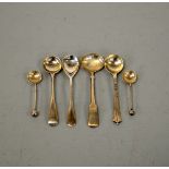 FOUR SILVER CONDIMENT SPOONS, to include Birmingham 1896, 1909, 1793, Chester 1913 and two small