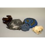 A SMALL COLLECTION OF VINTAGE HATS, to include three feather caps, together with two others (5)