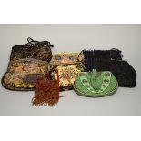 A COLLECTION OF HANDBAGS, to include two small purses, one being white metal chain mail design (9)