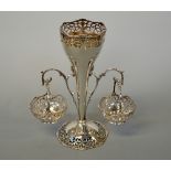 A SILVER EPERGNE, with two silver hanging baskets, maker Josiah Williams & Co, London 1918, height