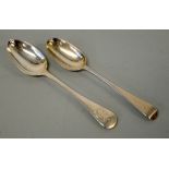 TWO LONDON SILVER DESSERT SPOONS, London 1856 with artillery crest, together with London 1766 ? (2)