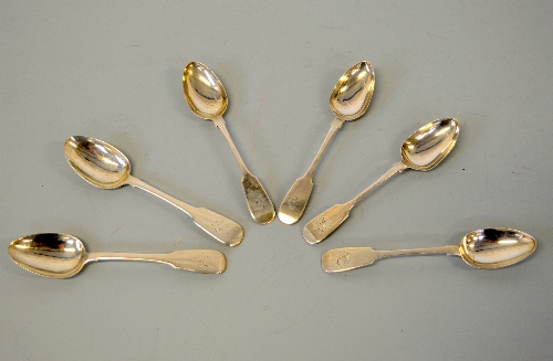 FOUR SILVER FIDDLE PATTERN HANDLE TEASPOONS, Newcastle 1812, John Watson, together with two Dublin