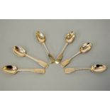 FOUR SILVER FIDDLE PATTERN HANDLE TEASPOONS, Newcastle 1812, John Watson, together with two Dublin