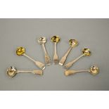 SEVEN SILVER CONDIMENT SPOONS, to include Birmingham 1826, Exeter 1823, Newcastle 1866, Chester 1835