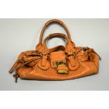 CHLOE, a small tan coloured Chloe Paddington handbag, with key and lock, code 01-06-03