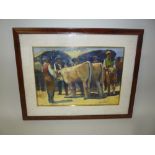 ROBERTO MARTINI, 'Showing Cattle', oil (behind glass), signed lower right, approximately 23cm x