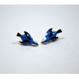 BILL SKINNER, a pair of blue bird earrings, stamped 'S' with original box and pouch