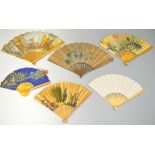 A COLLECTION OF SIX FANS, to include three fabric, two with hand painted decoration and three paper