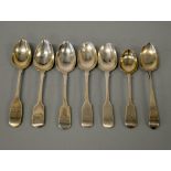 SEVEN SILVER EXETER FIDDLE PATTERN HANDLE TEASPOONS, to include two 1835 and two 1837 (7)