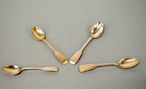 FOUR SILVER FIDDLE PATTERN HANDLE TEASPOONS, Dublin 1819, two 1824  and 1839  (4)