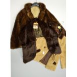 A COLLARED FUR COAT, of cropped waist length, together with folding fur collar and a two tone double