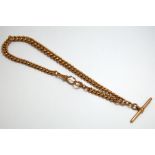 A 9CT ROSE GOLD ALBERT CHAIN AND T BAR, with each link stamped .375, length approximately 36cm