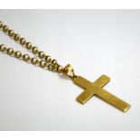 A 9CT GOLD CRUCIFIX AND CHAIN, with plain cross to the fancy chain, hallmarked for Birmingham,