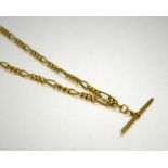 A 9CT GOLD NECKLACE, with figaro chain and T-bar pendant, hallmarks for Birmingham, length 45cm,