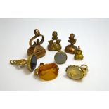 A SMALL COLLECTION OF SEAL FOBS, to include a citrine fob  (af) (7)