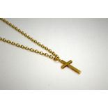A 9CT GOLD CROSS PENDANT NECKLACE, of plain design to the oval belcher chain, hallmarks for