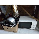 A BOX OF ELECTRIC KITCHEN EQUIPMENT, microwave etc