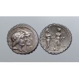 Q. Fufius Kalenus and Mucius Scaevola Cordus AR Serrate Denarius