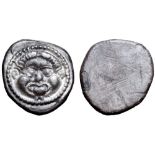 Etruria, Populonia AR Drachm of 5 Units (or Litrai ?). Late 5th century BC. Head of Metus facing,