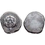 Etruria, Populonia AR Didrachm of 10 Units (or Litrai?). Late 5th century BC. Head of Metus