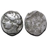 Etruria, Populonia AR 10 Asses. 3rd century BC. Laureate male head left, X behind / Blank, but