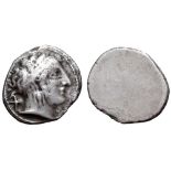 Etruria, Populonia AR 10 Asses. 3rd century BC. Female head right, wearing broad hair band and