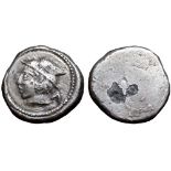 Etruria, Populonia AR Drachm of 5 Units. 4th century BC. Head of Turms left, wearing winged petasos,