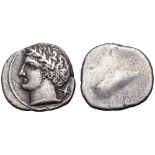 Etruria, Populonia AR 10 Asses. 3rd century BC. Laureate male head left, X behind / Shallow