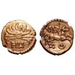 Britannia, Atrebates, Verica AV 1/4 Stater. Circa AD 10-40. Thunderbolt, COM above, FILI below /