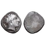 Etruria, Populonia AR 10 Asses. 3rd century BC. Female head right, wearing broad hair band and