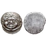 Etruria, Populonia AR Didrachm of 10 Units (or Litrai ?). Early 4th century BC. Head of Metus