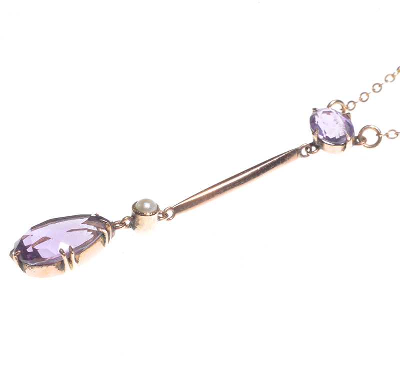 9 CT GOLD AMETHYST & SEED PEARL NECKLACE - Image 2 of 3