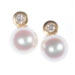 PAIR OF 18 CT GOLD CULTURED PEARL & DIAMOND EARRINGS