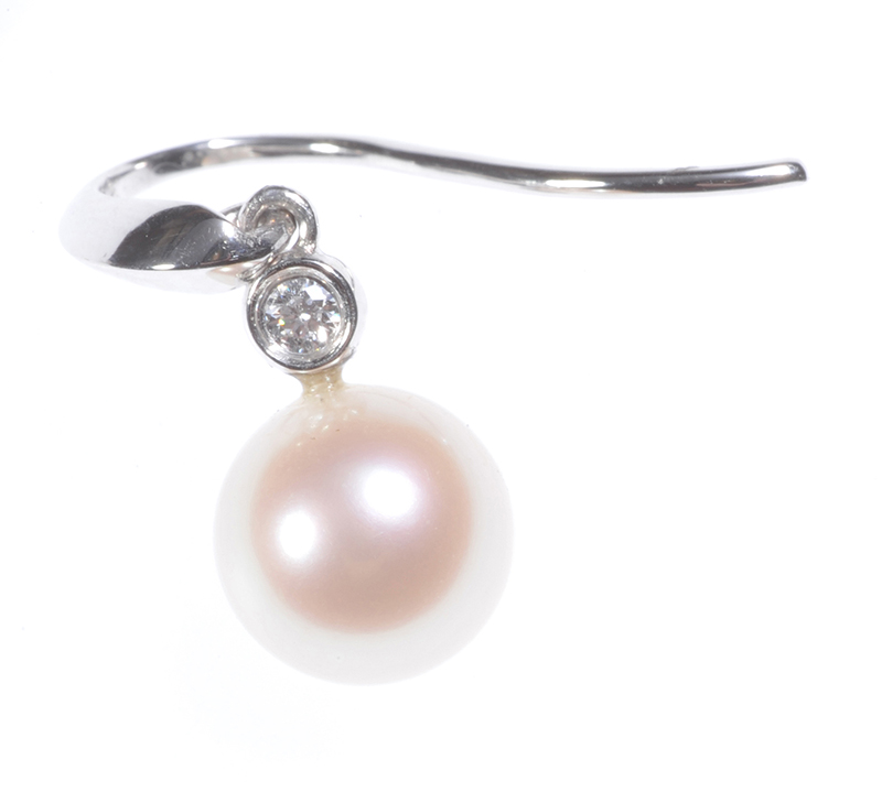 PAIR OF 9 CT WHITE GOLD PEARL & DIAMOND DROP EARRINGS - Image 2 of 2