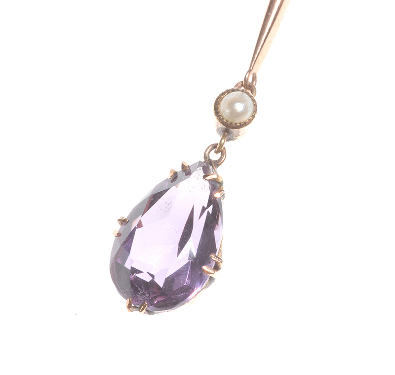 9 CT GOLD AMETHYST & SEED PEARL NECKLACE - Image 3 of 3