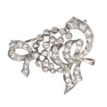 WHITE GOLD ART NOUVEAU STYLE DIAMOND SPRAY BROOCH/PENDANT WITH RIBBON DETAILING