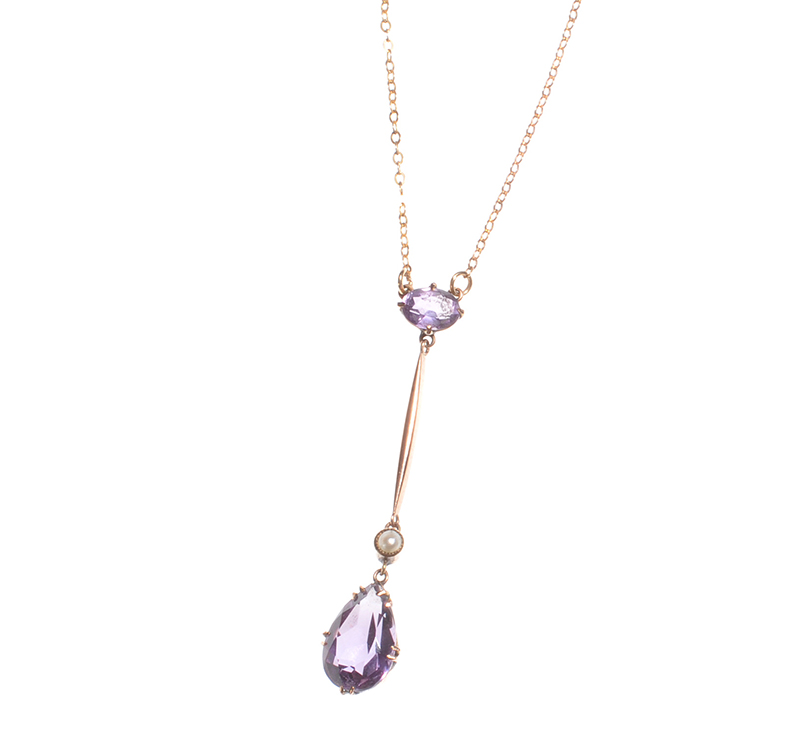 9 CT GOLD AMETHYST & SEED PEARL NECKLACE