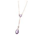 9 CT GOLD AMETHYST & SEED PEARL NECKLACE