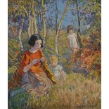 Dorothea Sharp, ROI RBA - SEWING IN THE WOODS - Oil on Canvas - 30 x 24 inches - Signed