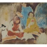 Tom Carr, HRHA HRUA - FAMILY INTERIOR - Watercolour Drawing - 4.5 x 5.5 inches - Signed