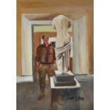 Judith Huey - THE SCULPTURE GALLERY - Oil on Board - 14 x 10 inches - Signed