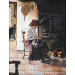 Rowland Davidson - KNITTING - Acrylic on Canvas - 16 x 12 inches - Signed