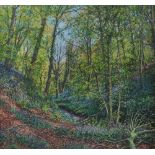 Gary Devon, RUA - BLUEBELL WOOD - Oil on Board - 24 x 36 inches - Signed in Monogram