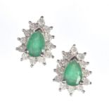 PAIR OF 9 CT WHITE GOLD EMERALD & DIAMOND EARRINGS